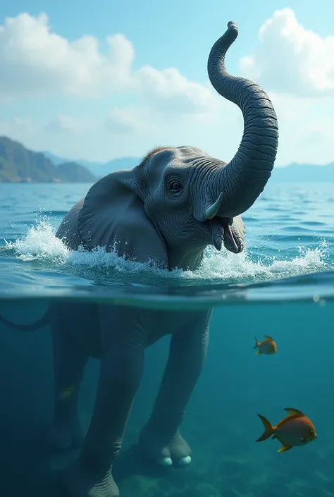 Elephant swimming in sea