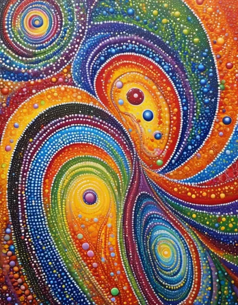 a painting of a colorful spiral design with dots on it, colourful artwork, a pointillism painting, colourful!! highly detailed, dot painting, detailed acrylic painting, detailed acrylic, bright and colourful, detailed paintings, saturated pointillism, abor...