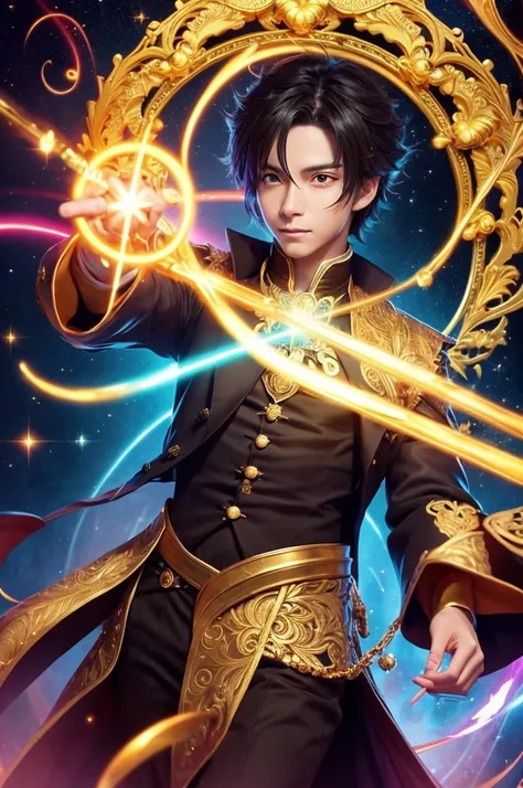 /imagine prompt: anime-style magician with golden attire, holding a wand, with a mystical aura, intricate details, dynamic pose, vibrant colors
```