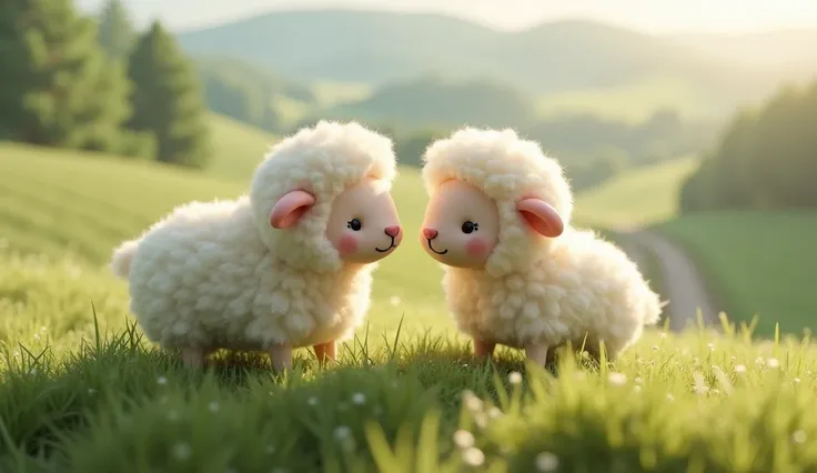 Sheep doll，Sheep dollของเล่นสุดcute，Little hill，Turn towards the lens，Luxury materials，cute, มีแกะสองตัว กำลังมองหน้ากันอย่างcute