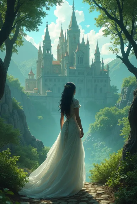 A city of stars, spacious and green, with an ethereal shine. A beautiful woman in front of everything, with black hair black eyes and white skin. A castle, majestic and ancient, stood like a beating heart in full view of everyone.
