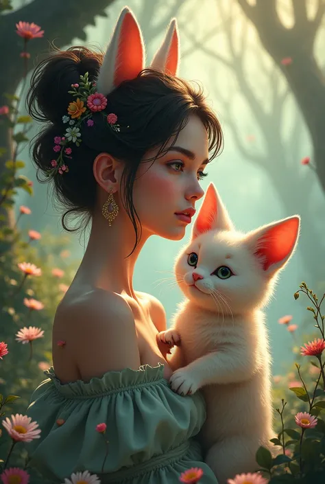 original, détail complexe, illustration, chef-d&#39;œuvre, fond d&#39;écran CG Unity 8k extrêmement détaillé, souligner, affûtage, dynamique, Bokeh, , une belle fille avec un animal_oreilles et cheveux_ornement