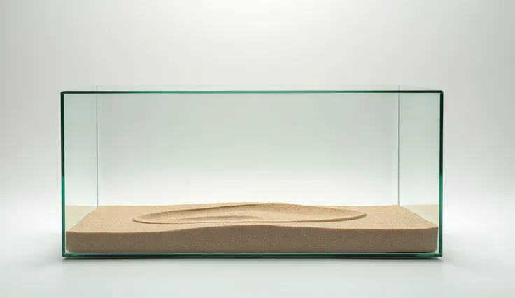 create a detailed image of a rectangular glass terrarium that is wide, There&#39;s only fine sand and gravel inside.,No other
