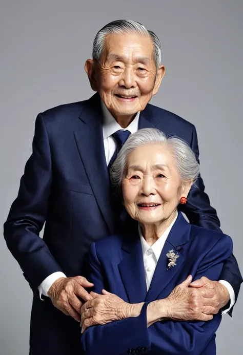 90 year old couple、harmonious、Shot in a photo studio、elder、suit