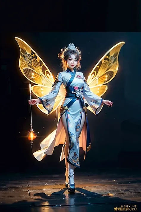  1 fairy.((Super detailed faces, realistic eyes:0.9)), ,media of a Hanfugirl,Hanfu,pink color,White,Purple,light blue,gold  ((((grace, grace, Extraordinary details, High resolution, )))). (glowing eyes), ((left outline)), (Full body shot),masterpiece, high...