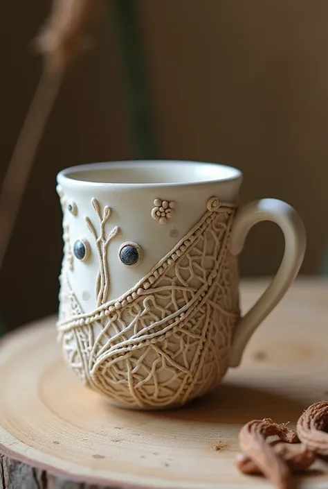 Macrame theme coffee mug with clay art