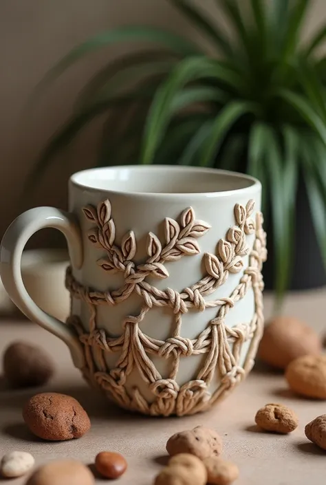 Macrame theme coffee mug with clay art