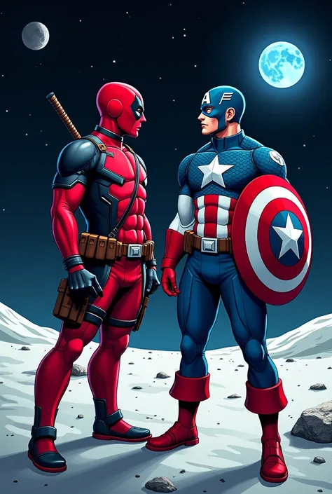 Deadpool with Captain America in moon
