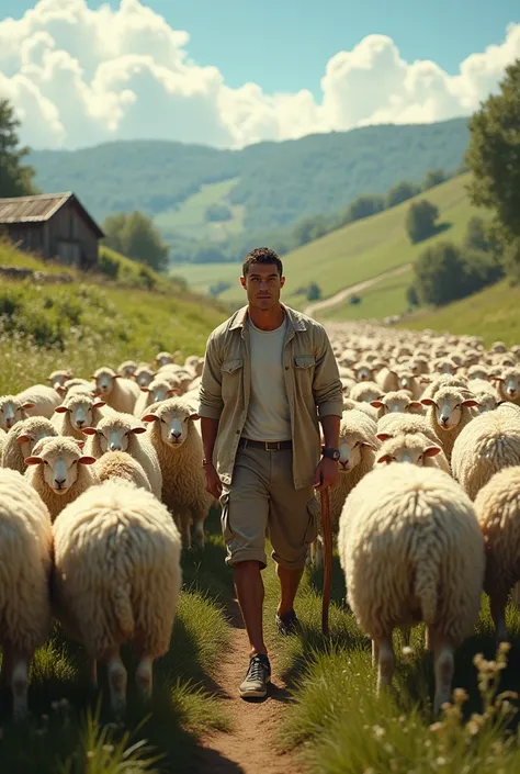 Cristiano herding sheep on the farm