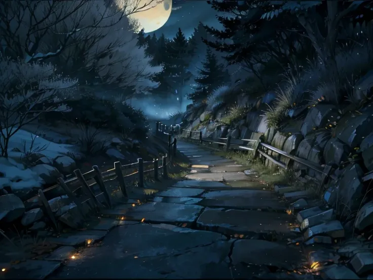 Dim Night Road、The wind blows through the trees々The sound of the rocking is eerie。Faint footsteps approach from afar