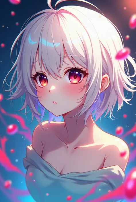 (((masterpiece))),(((best quality))),((ultra-detailed)),(illustration),(dynamic angle), ((floating)),(paint),((disheveled hair)), (solo),(1girl), ((small_breasts)), (((detailed anima face))),((beautiful detailed face)),collar,bare shoulders,  white hair, (...