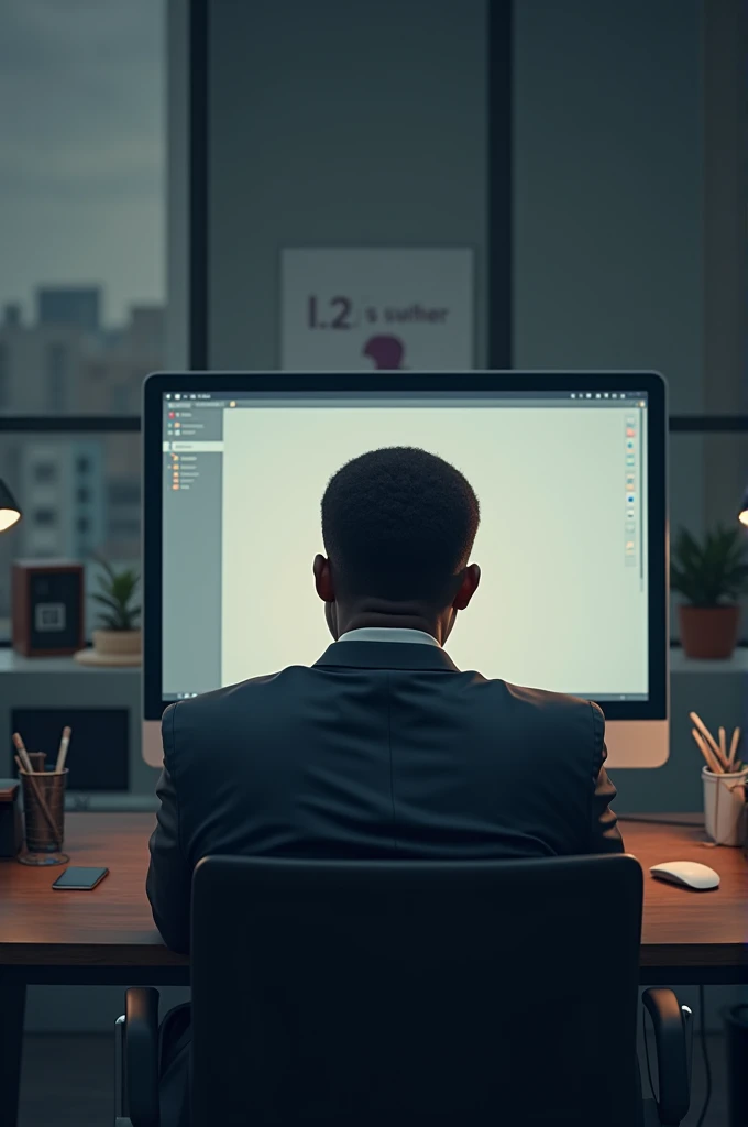 A Black business owner sits in front of a computer, frustrated, staring at an empty social media page with no followers and little engagement. They look disappointed."