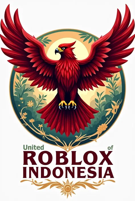 Make logo of red falcon and write Unted Roblox of Indonesia . Make sure to add some indonesian art