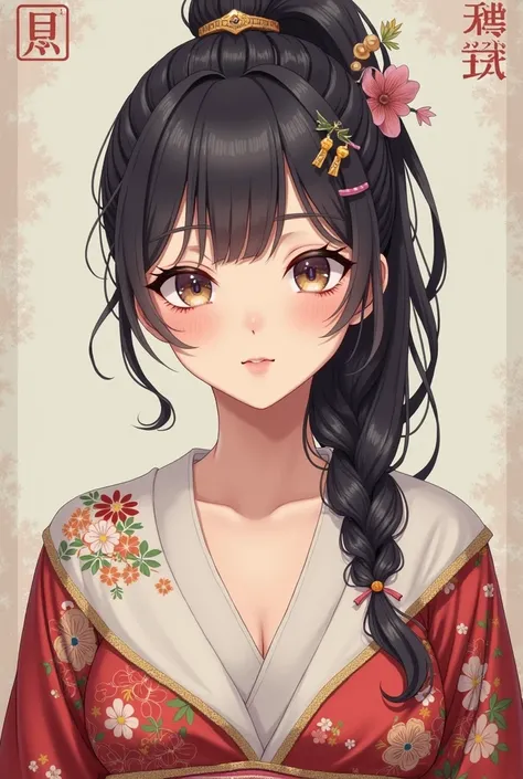 Sight front、Full body front、girl、２０generation、ponytail、Hairpin、Hair accessories、Upper Body、Emphasis on the chest、kimono、kimono、
