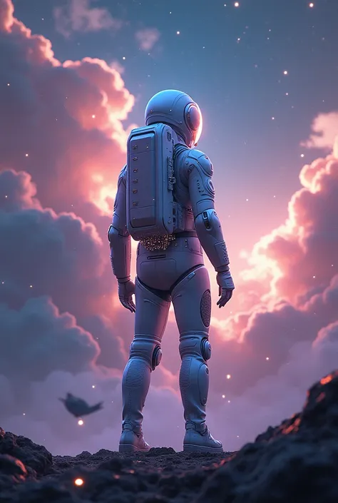 a man in a space suit standing in front of a galaxy, iridescent cybernetic processor, .ai, coherent image, computer cgi, the ai, sci-fi computer, inspired by Ei-Q, ai biomech, sci - ci, with ai theme, computer generated, skynet, computer - generated, cgi r...