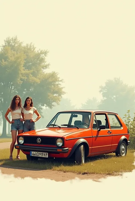 Golf mk 1 with two females next to it