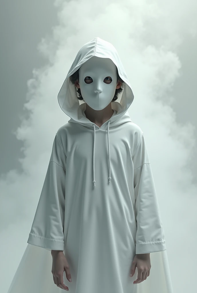 A boy with white mask and white hoodie