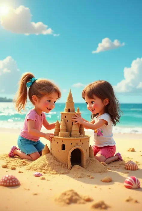 One sunny Saturday morning, their parents took them to the beach. As they were building sandcastles, Emma had an idea. "Lets build a castle together, but with a secret passageway!" she exclaimed. Olivias eyes sparkled with excitement.