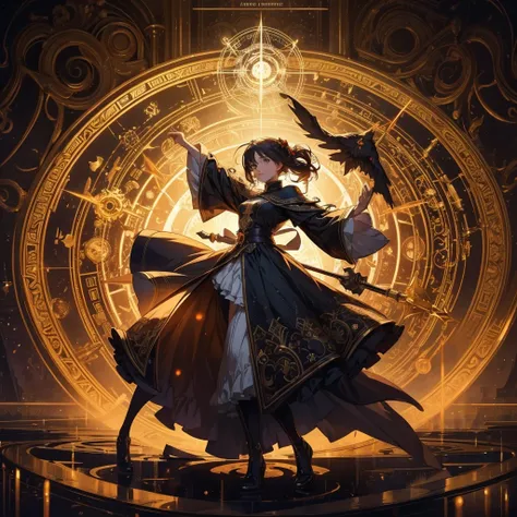 portrait of an anime beautiful witch , autumn festival, a highly detailed,   a 2D, flat, symmetrical composition. -, magic vault, lolita long white dress, halloween decoration, decent, nature,(Magic Circle Effect, Projecting an enchanting magic circle on t...