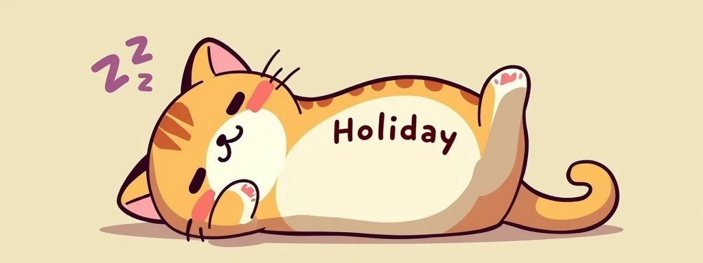 A fat cat lying on its back with the word "Holiday" written on it, zzZZ, (anime manga cartoon) kawaii style