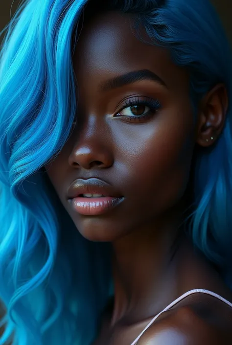 Black girl one side eyes blue hair white 

