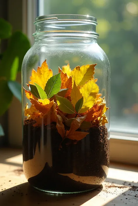 Composting of leaves from week 1 to week 6 in a gallon 