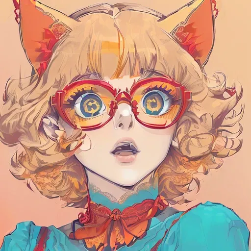 (((((red|yellow eyes))))), ((((orange glasses)))), (((( orange lace on the neck))))