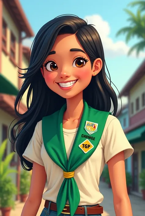 Cartoon character that is teen girlscout of the Philippines with their GSP green neckerchief. 