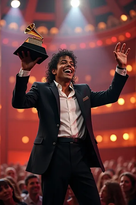 Michael Jackson received a Grammy award with good smile
