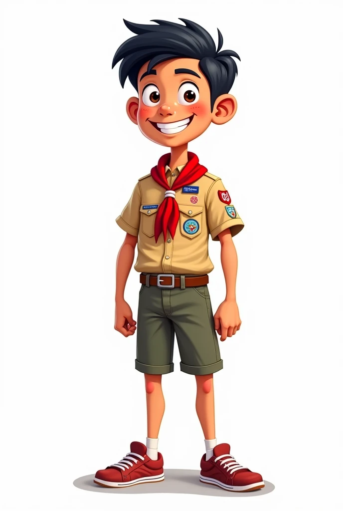 Cartoon character that is teen boy scout of the Philippines with their BSP red neckerchief. White background 