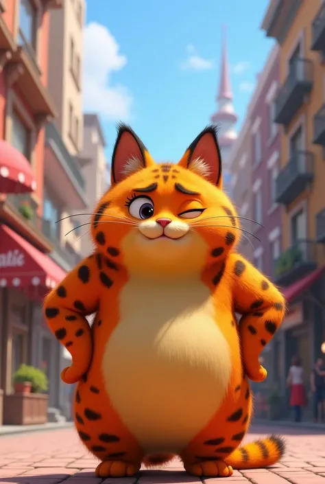 there is a cat that is standing in front of a building, chonker cat, 3 d animated movie, animated movie still, animated movie, animated film, anime visual of a cute cat, the cat is walking, garfield the cat, in zootopia city, fat cat, fat cat superhero, ne...