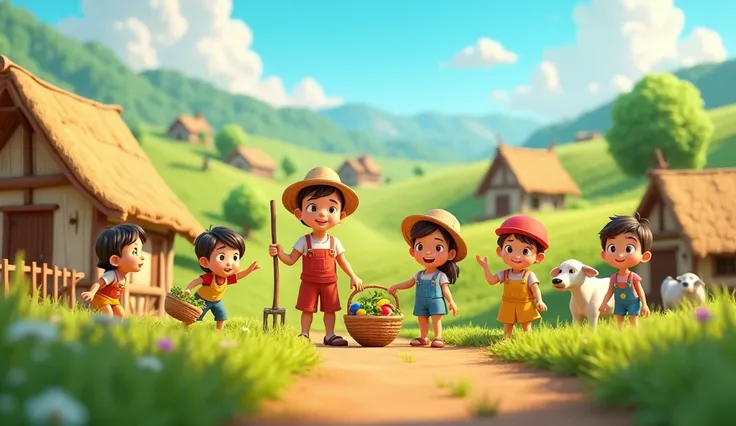 Villagers and their work (3D cartoon animation):

Prompt: "In a 3D cartoon animation, villagers are working in the fields. Some are plowing the land, others are harvesting crops. Women are seen carrying goods on carts, and some villagers are tending to the...