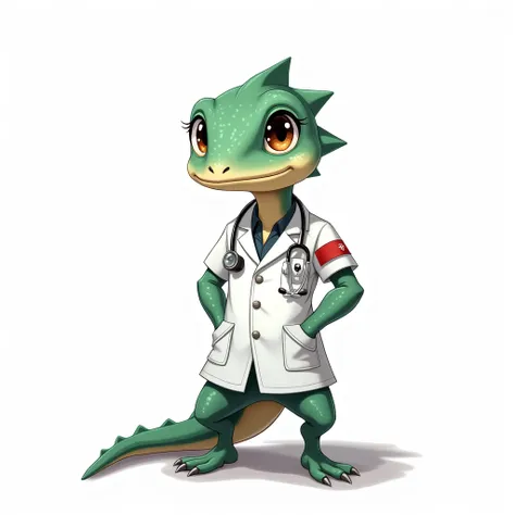 Medic Lizard　White background　anime
