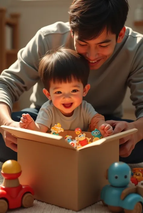 A  is bought toys by his father.