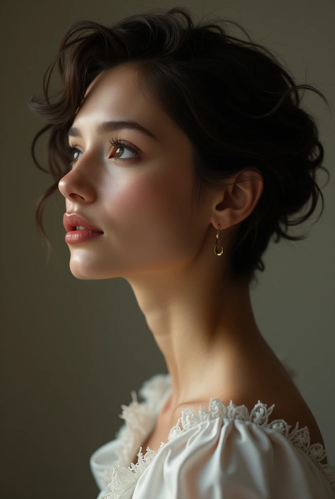 Beautiful woman,side view short hair