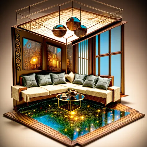 mini\(ttp\) steampunk house, ultra detailed bokeh, reflections, miniature, isometric, cut in the middle, diagram