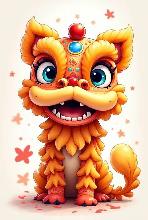 A cartoon cute happy Chinese style lion dance head，high quality，high resolution，，Watercolor style，No background