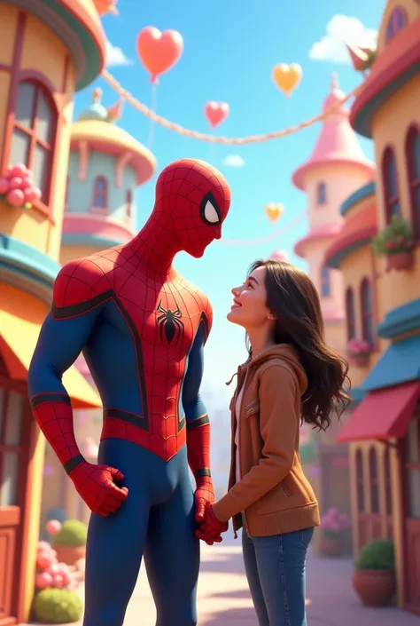 Spiderman with his partner without a mask the background must be inspired for children, but don&#39;t kiss
