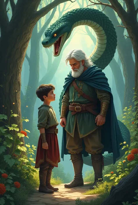 In the fairy tale, the son saves his father from a snake.