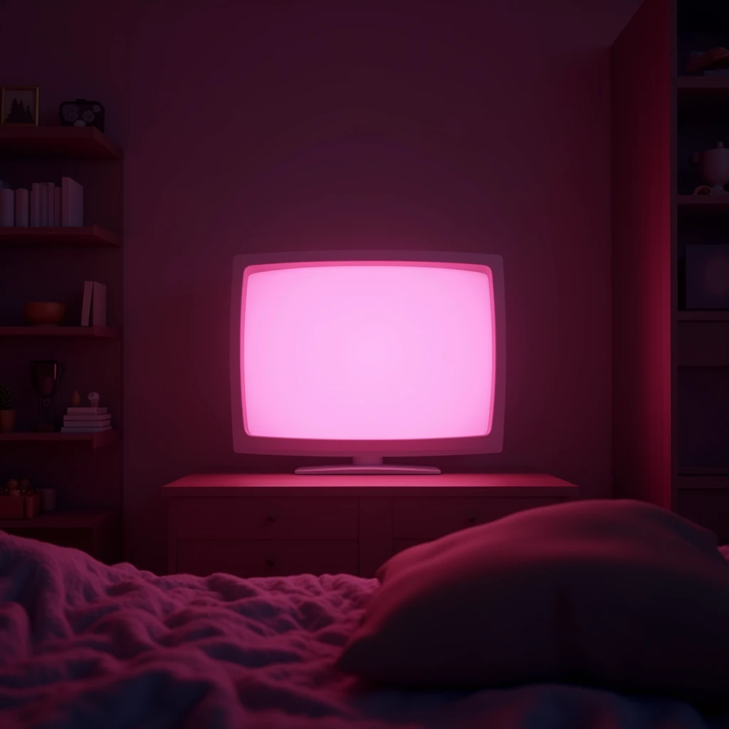 Pink light from the tv 