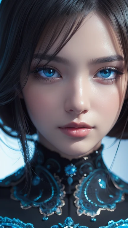 Close-up of a woman in a black and blue dress, Highly detailed digital art in 4K, 4K detailed digital art, リアルなDigital Art 4K, リアルなDigital Art 4K, Amazing digital illustrations, Beautiful SF Girl Portrait, SF Women&#39;s Portraits, Digital Art 4K, Portrait...