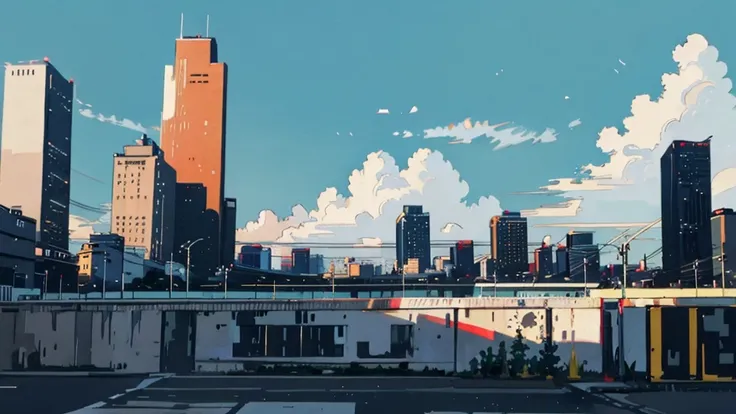 minimalist style painting,urbanscape, minimal , impression, clouds , single building