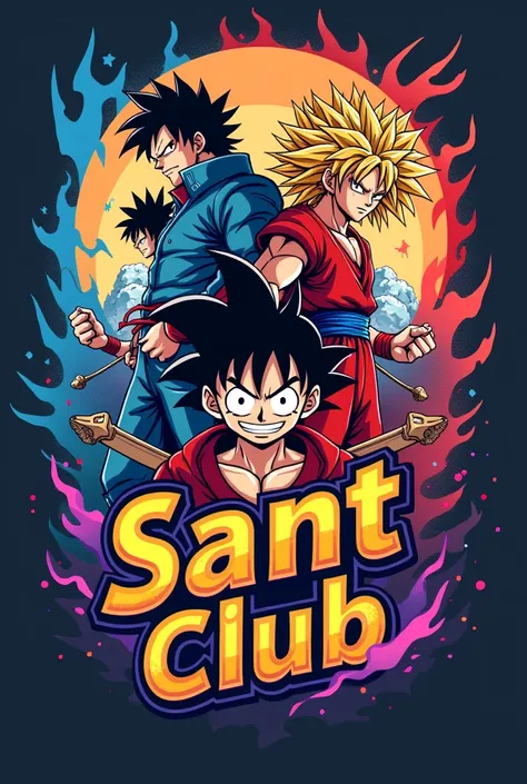 make a discord logo that has animes like, blue lock one piece jujutsu kaisen e dragon ball com o nome sant club