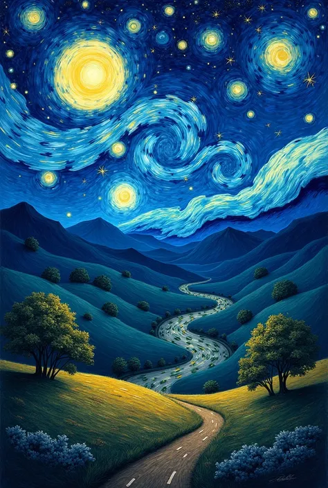 Van gogh style, night, star

