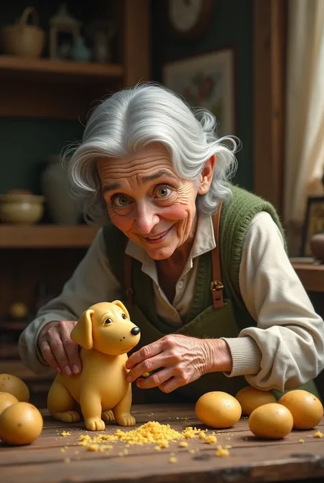 An old woman and she made a dog out of potatoes