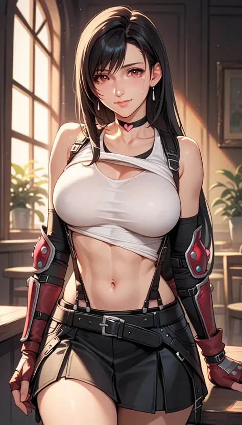 Izayoi Seishin artstyle, (Score_9, Score_8_up, Score_7_up), (Best Quality, masterpiece),perfect aninomy,(Midea,very Midea),Official Style, (Ultra-high resolution), One girl, Tifa Lockhart, Final Fantasy,(Beautiful woman).Tears of Dark Hair, Long hair tied ...