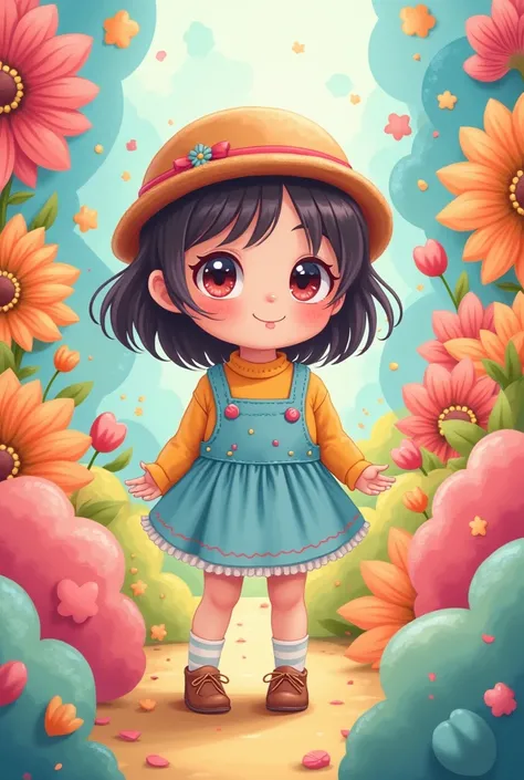 とてもcute小さい女の子、The background is patchwork、colorful、popアップ、Illustration、anime、絵本のIllustration、pop、High image quality、cute
、Pastel colors