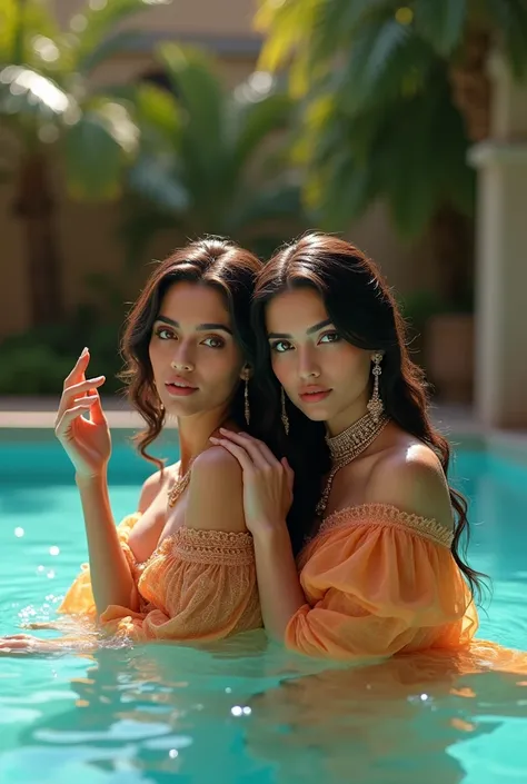 beautiful arab models posing in the swimming pool 