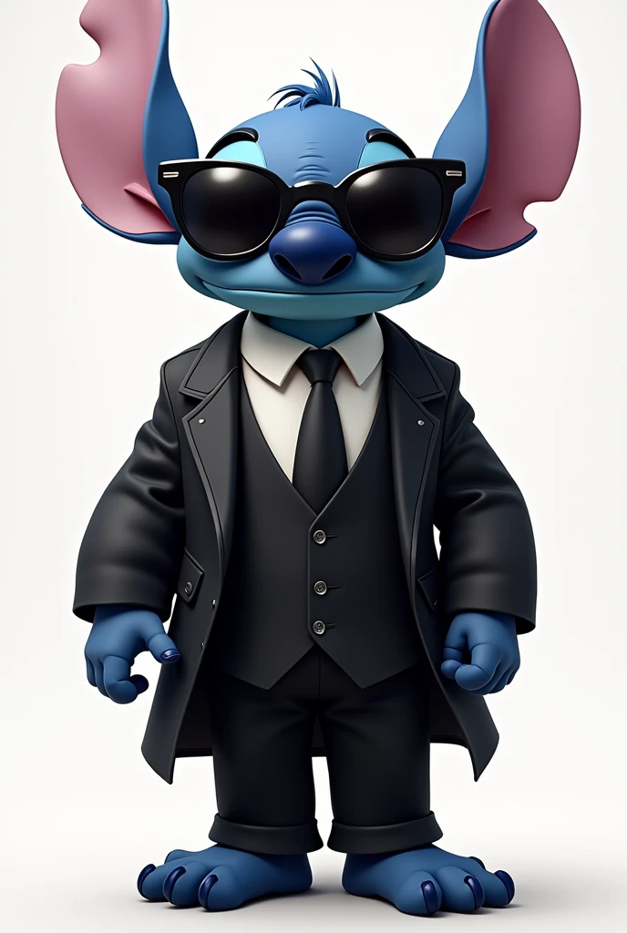 Blue Stitch in black suit and sunglasses