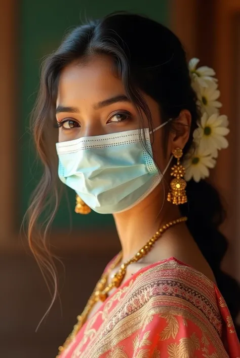 Tamil girl photo with face mask and also traditional look age is nearly 19-21